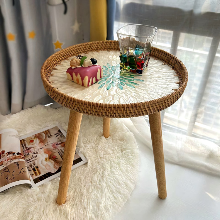 میز عسلی راتان وسط صدف وارداتی