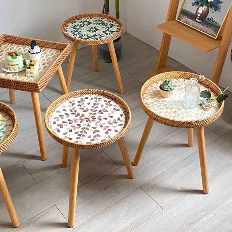میز عسلی راتان وسط صدف وارداتی