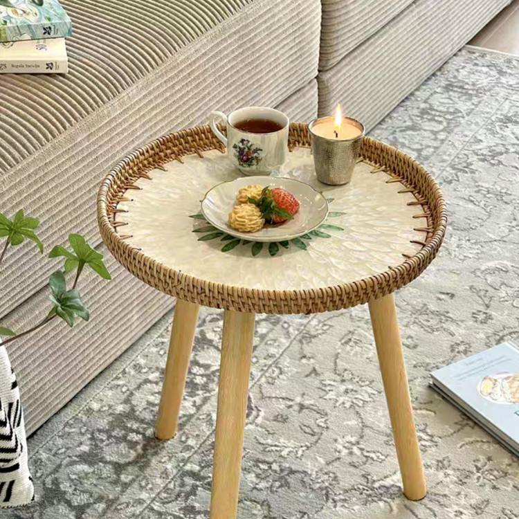 میز عسلی راتان وسط صدف وارداتی