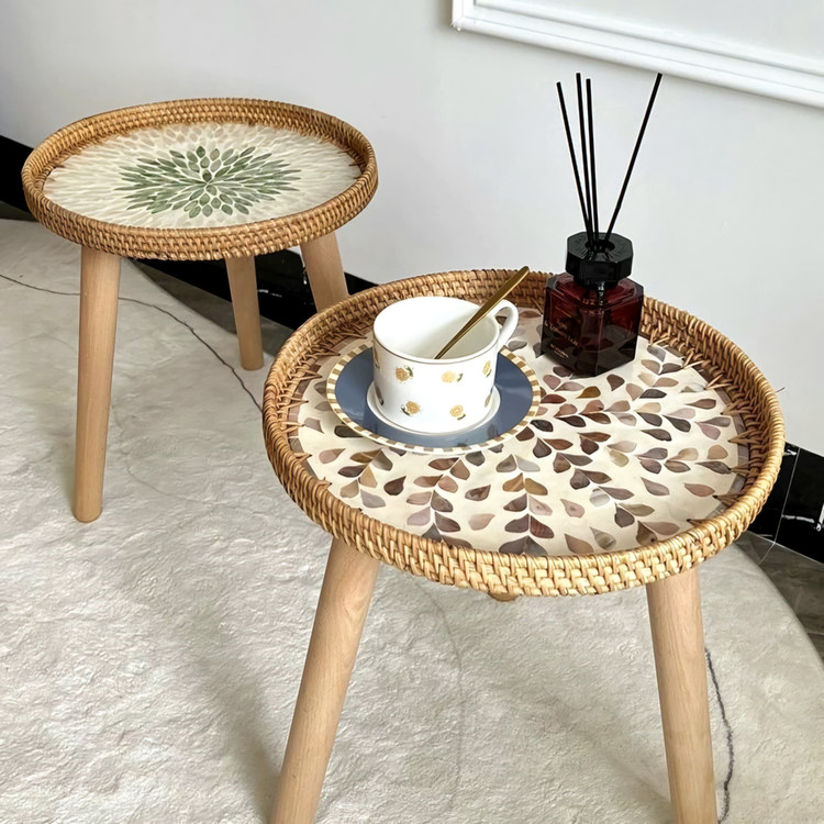 میز عسلی راتان وسط صدف وارداتی