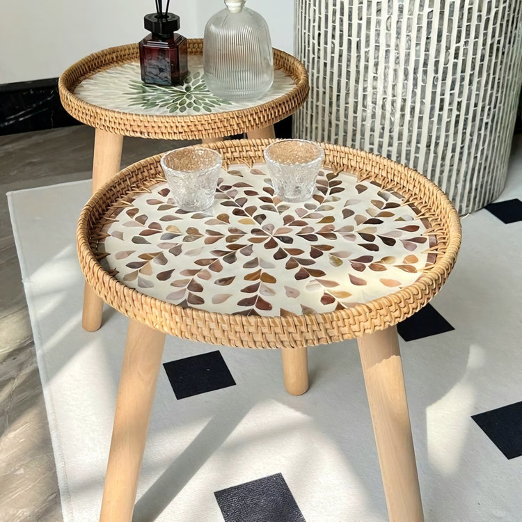 میز عسلی راتان وسط صدف وارداتی
