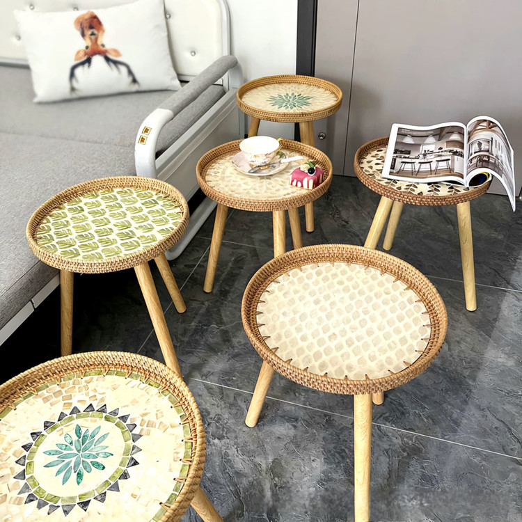 میز عسلی راتان وسط صدف وارداتی