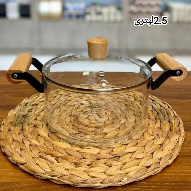 قابلمه پیرکس با دسته چوبی و فلز شعله مستقیم