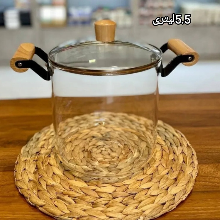 قابلمه پیرکس با دسته چوبی و فلز شعله مستقیم