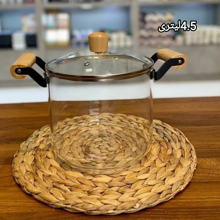 قابلمه پیرکس با دسته چوبی و فلز شعله مستقیم