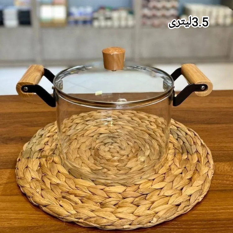قابلمه پیرکس با دسته چوبی و فلز شعله مستقیم