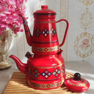 کتری لعابی طرح سنتی قرمز