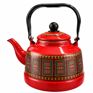 کتری لعابی طرح گلیم قرمز