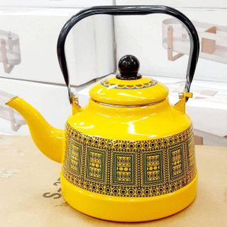 کتری لعابی طرح گلیم زرد